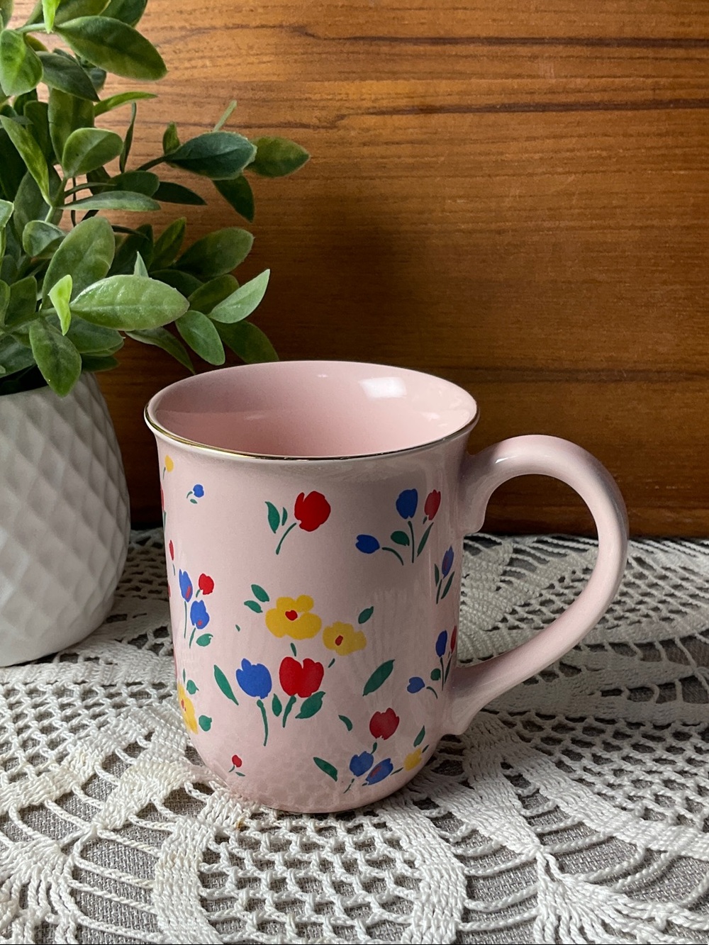 Otagiri Kimiko Ikeda Pink Floral Gold Rim Mug Japan Vintage Cottagecore Cup